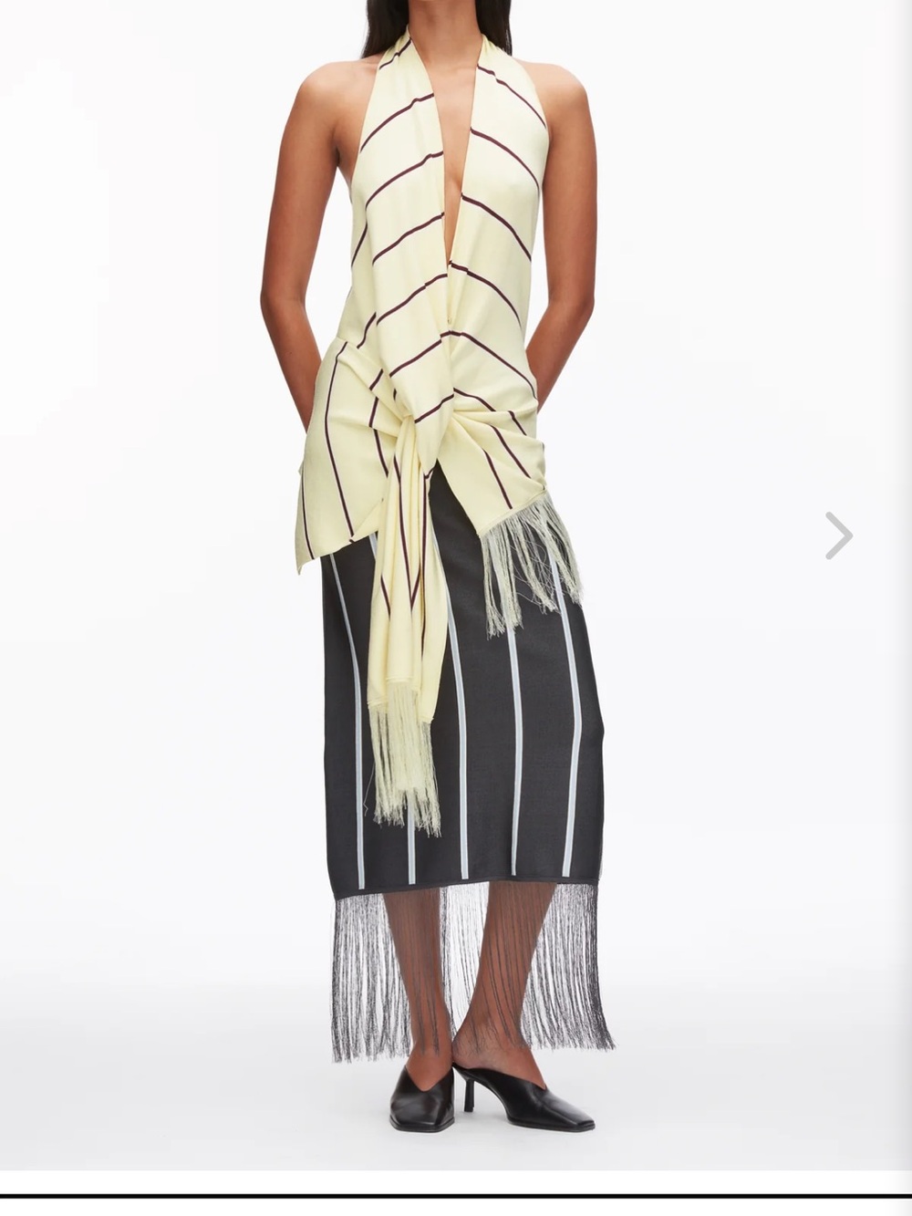 Striped Yellow Halter Cover-Up with Front Tie